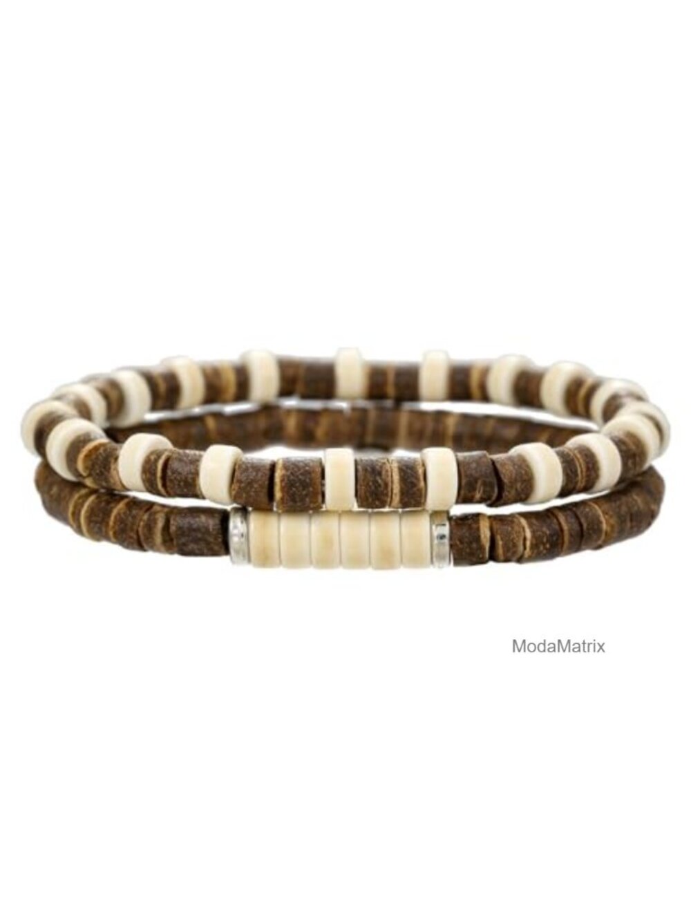 Retro Surfer Stackable Bracelets Wood Beads Coconut Shell Puka Shell